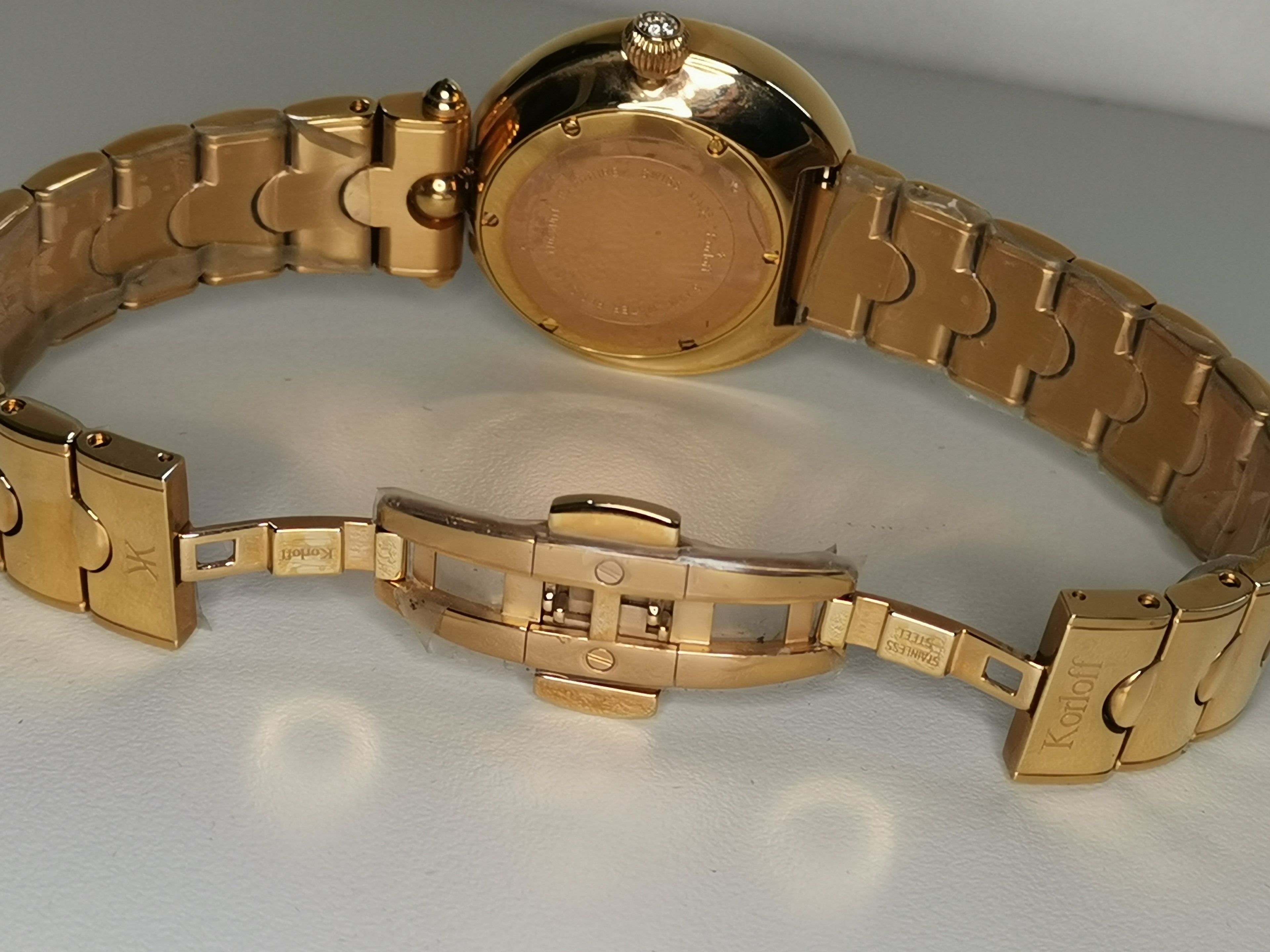 Korloff Swiss Diamond Ladies Watch – Mother of Pearl Dial – Moonphase – Gold Tone