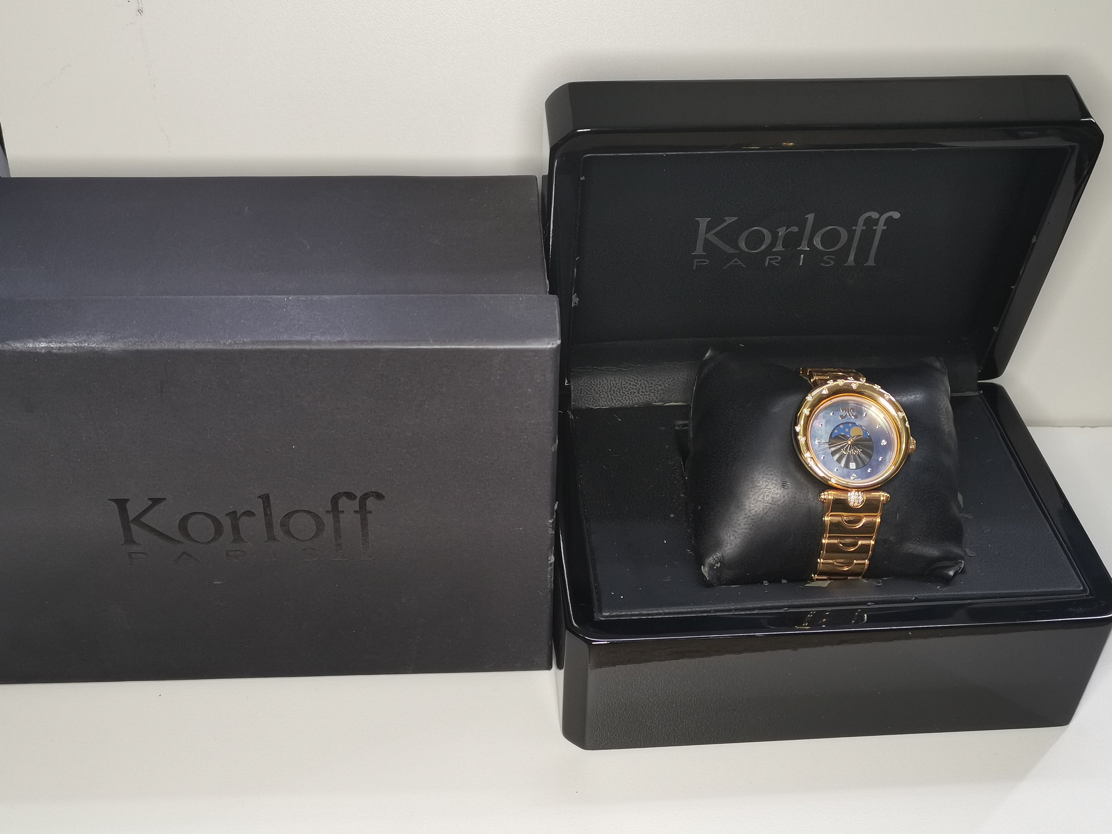 Korloff Swiss Diamond Ladies Watch – Mother of Pearl Dial – Moonphase – Gold Tone