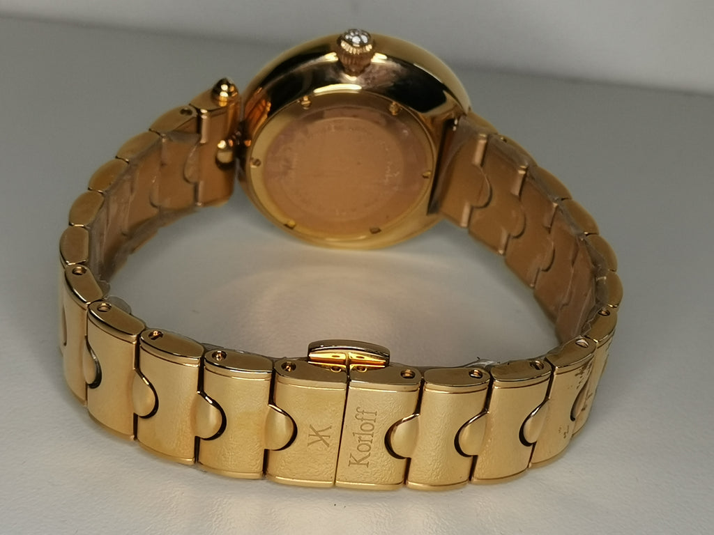 Korloff Swiss Diamond Ladies Watch – Mother of Pearl Dial – Moonphase – Gold Tone